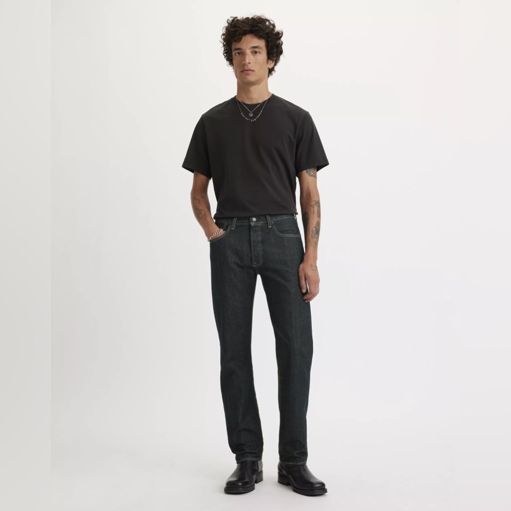 Levi's 501 Men's Straight Dark Wash Clean Rigid Denim Jeans Button Fly W29 L30